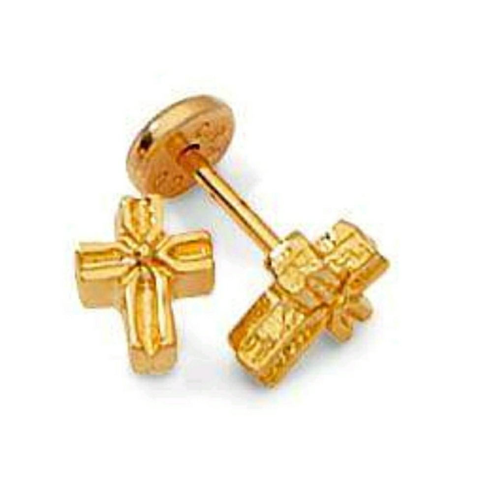 Cross Gold Earrings 14k.